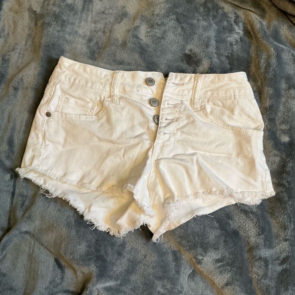 Altar'd State Cream Jean Shorts with Frayed Hem - Picture 2 of 5